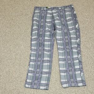 Sligo Men's Gray Purple White Plaid Golf Pants, Sz 34 X 29.5 Athleisure